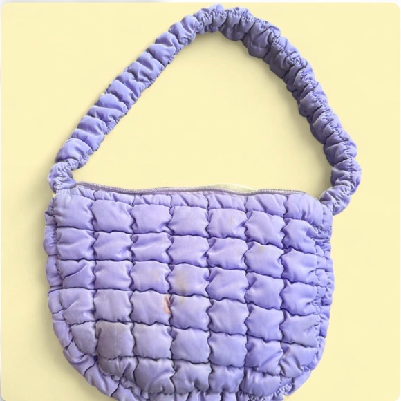 Lilac Quilted Puffy Small Baguette Women's Bag, Slouchy, Summer, Spring - Picture 2 of 12